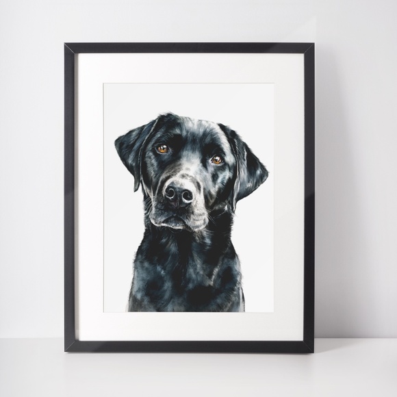 Watercolor Black Labrador Retriever Dog Portrait Wall Art Print, Unframed - Picture 3 of 7